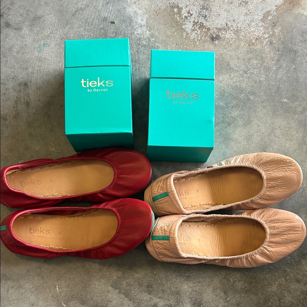 Tieks Cherry and Beige Ballet Flats